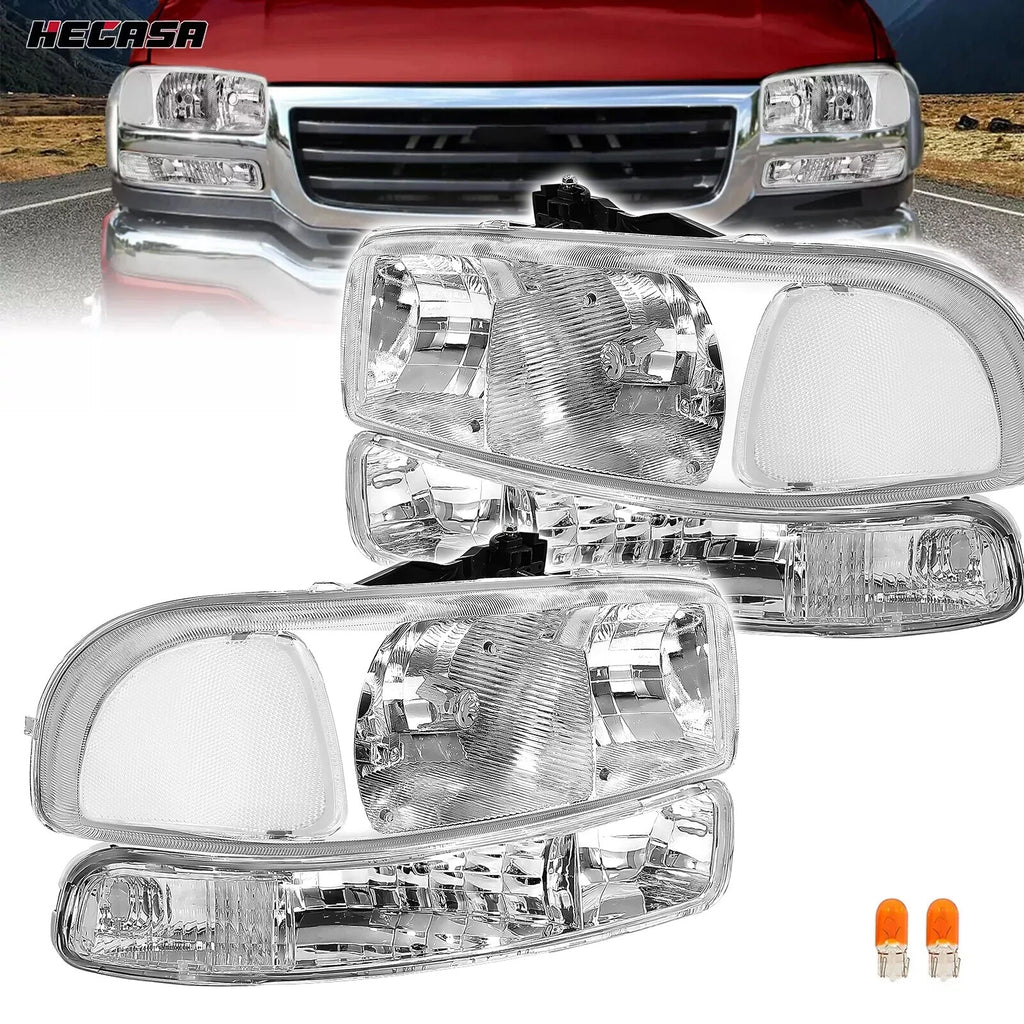 Headlights w/ Bumper Lamps for GMC Sierra 1500 2500 Yukon XL (1999–2007)