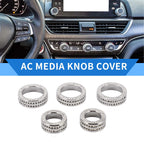 Set of 5 AC Media Tune Switch Knob Cover Ring for Honda Accord (2018–2022) Silver Tone