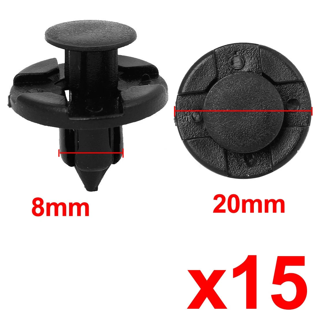 15 Pcs 8mm Hole Black Plastic Rivet Fender Bumper Clips for Nissan 