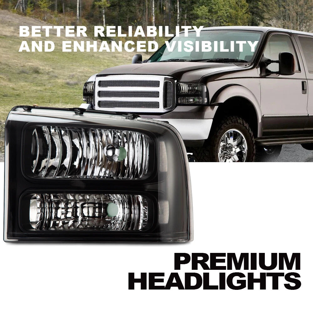 Headlight Lamps for Ford F250 F350 Super Duty (2005–2007) Black Housing Clear Corner