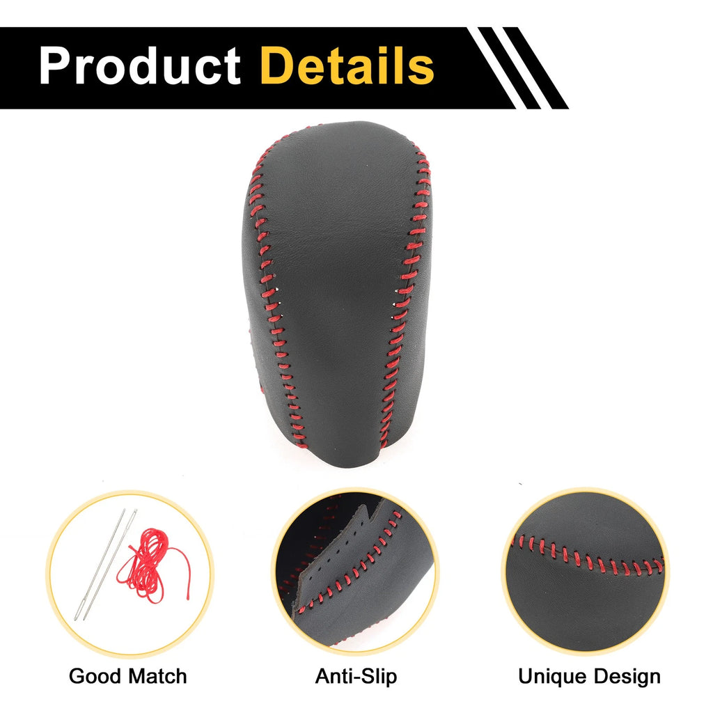 1 Pc Gear Shift Knob Cover for Honda Civic (2016–2021) Black Red Faux Leather
