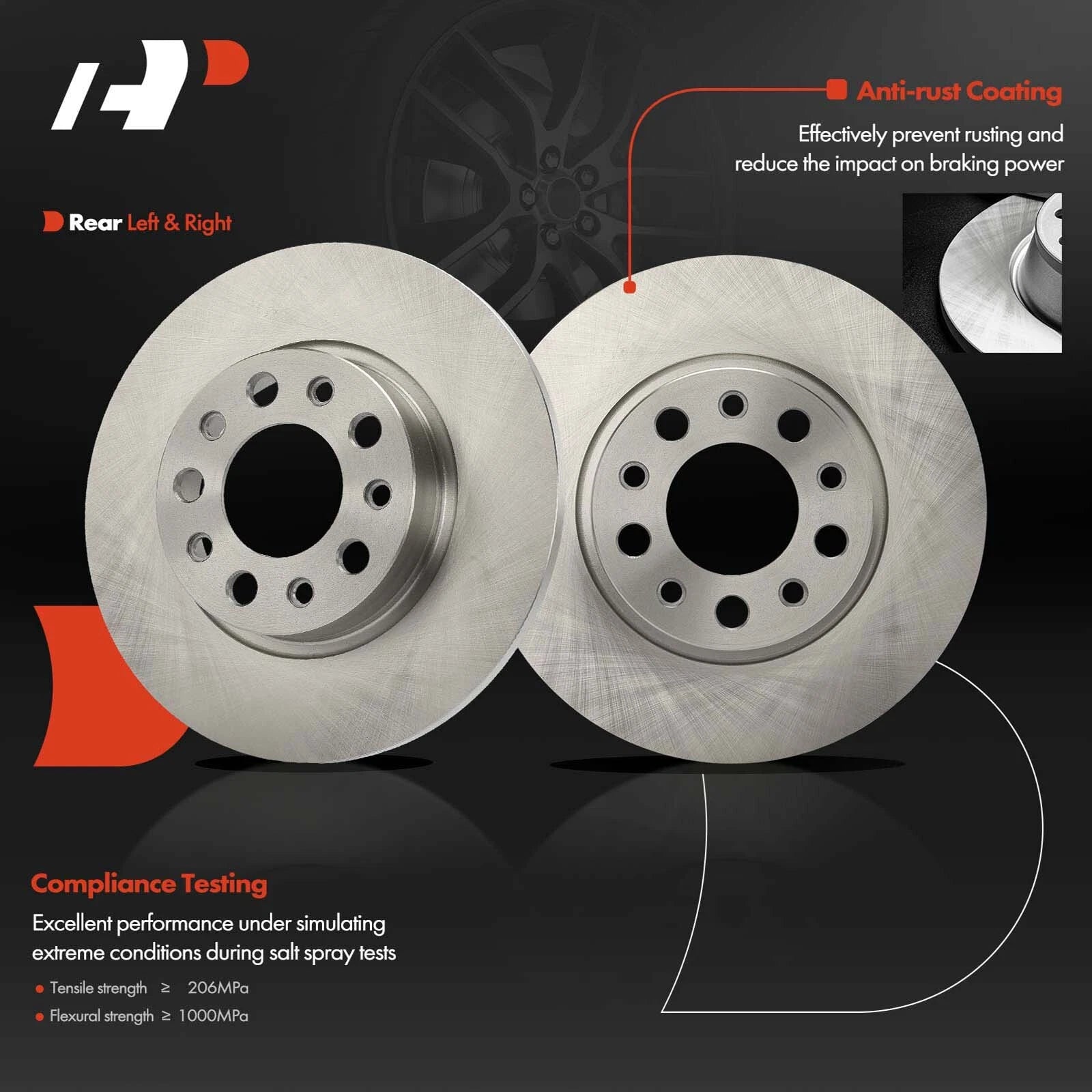 Rear Disc Brake Rotors & Ceramic Pads for Jeep Renegade (2015–2022)