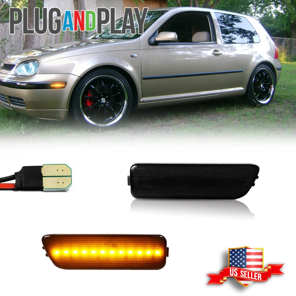 Smoked Lens Amber LED Front Side Marker Lights for VW MK4 Golf GTI R32 Jetta (1999–2006)