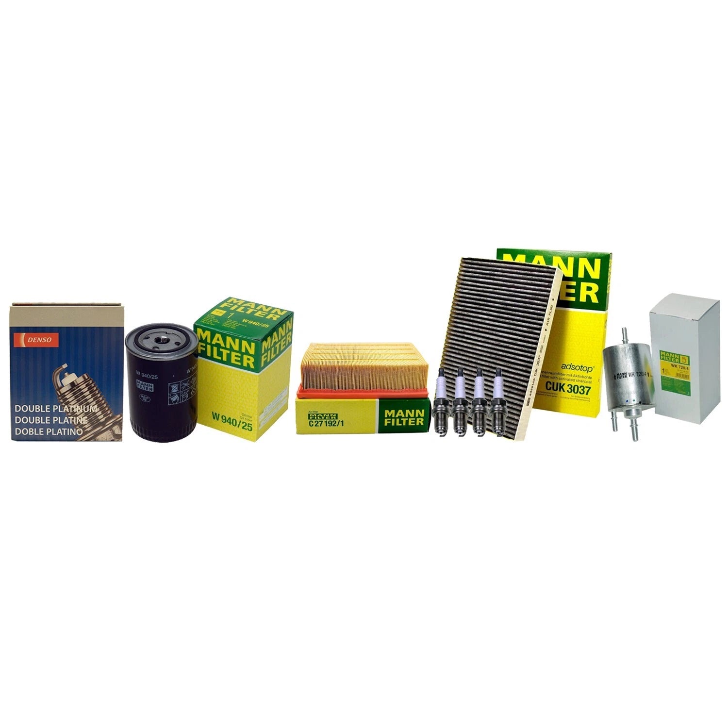Mann Engine Cabin Air Oil Fuel Filters & 4 Denso Spark Plugs for