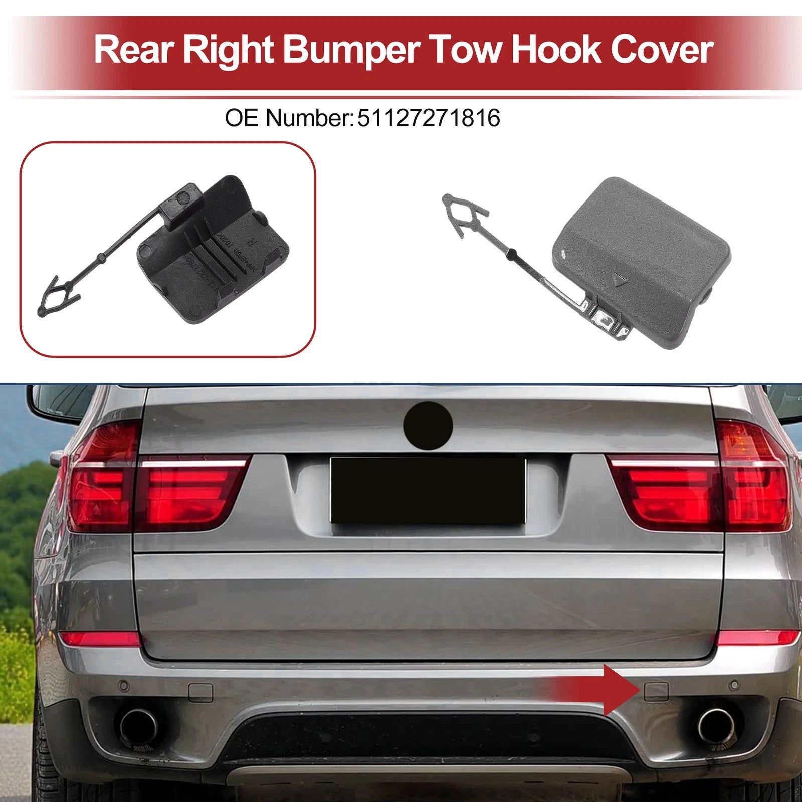 Tow Hook Cover Cap for BMW X5 E70 (2011–2013) No. 51127271816 Gray