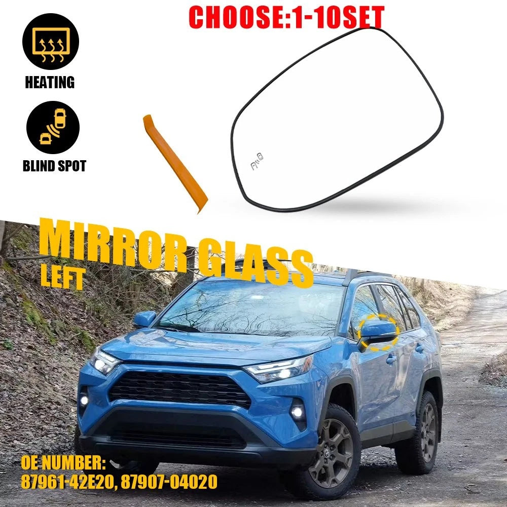 Heated Left Side Mirror Glass with Blind Spot Monitor for Toyota RAV4 (2019–2024)