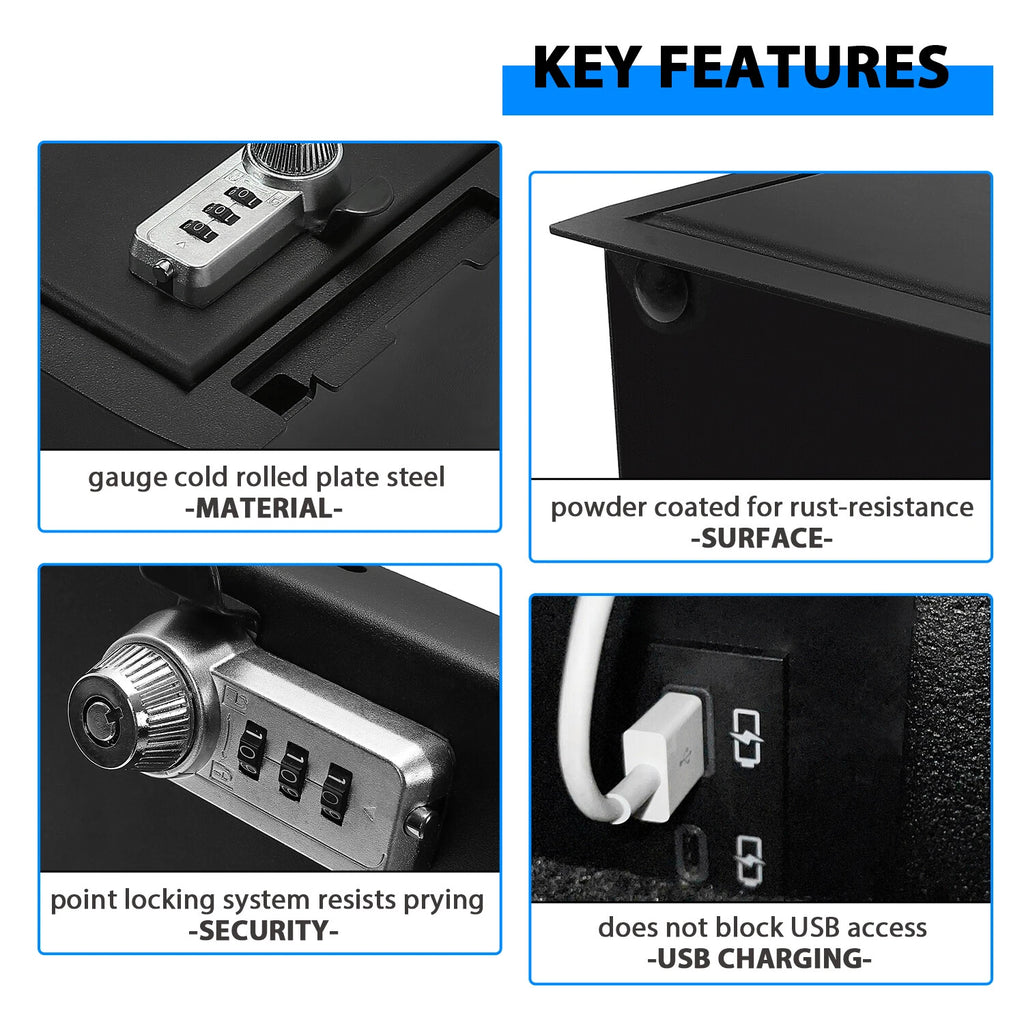Center Console Safe for Toyota Tacoma (2016–2022) - Steel, Black