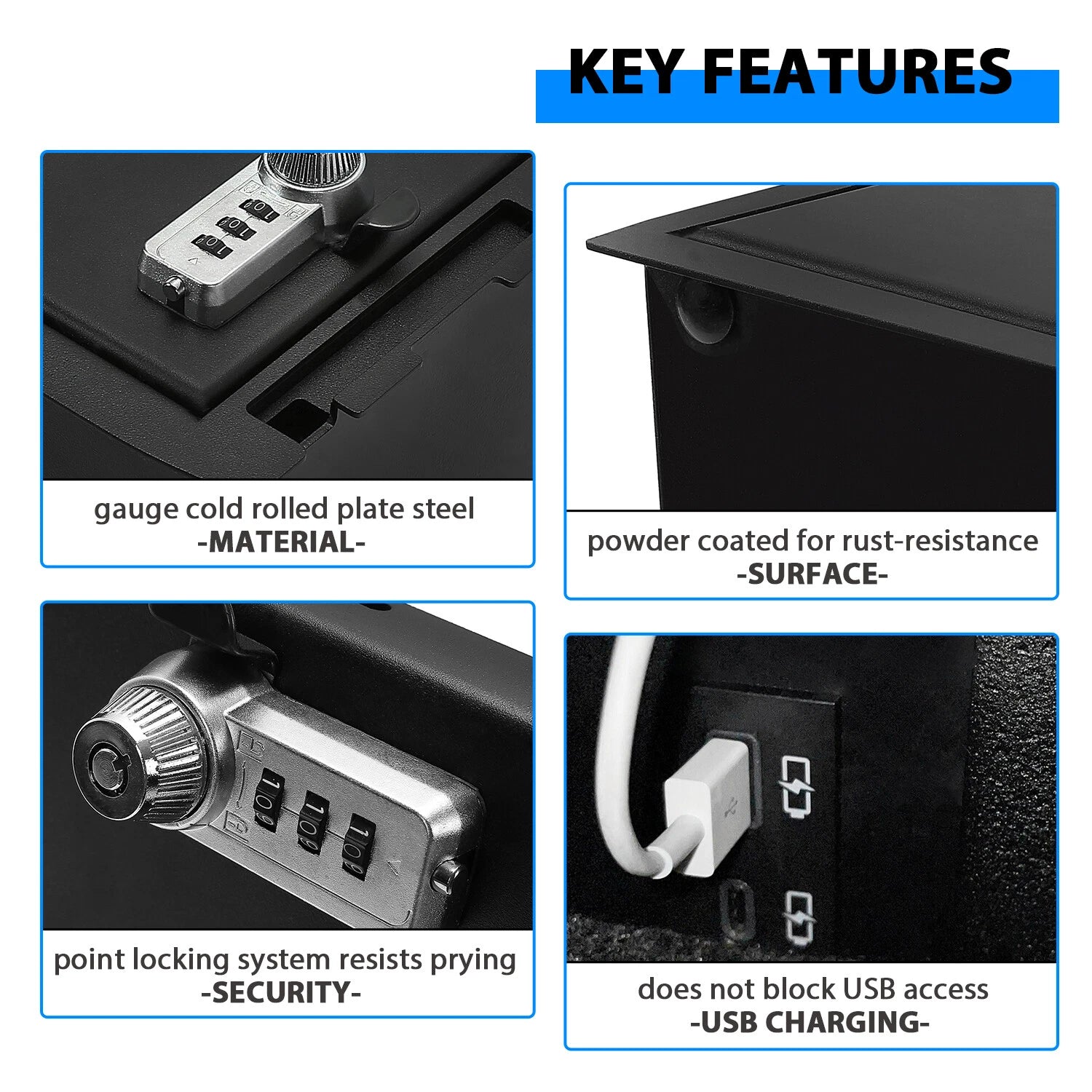 Center Console Safe for Toyota Tacoma (2016–2022) - Steel, Black