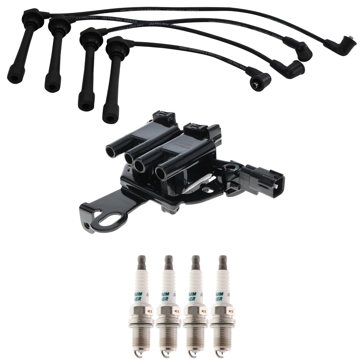 Ignition Coil & Denso 4 Iridium Spark Plugs Wire Set for Spectra L4