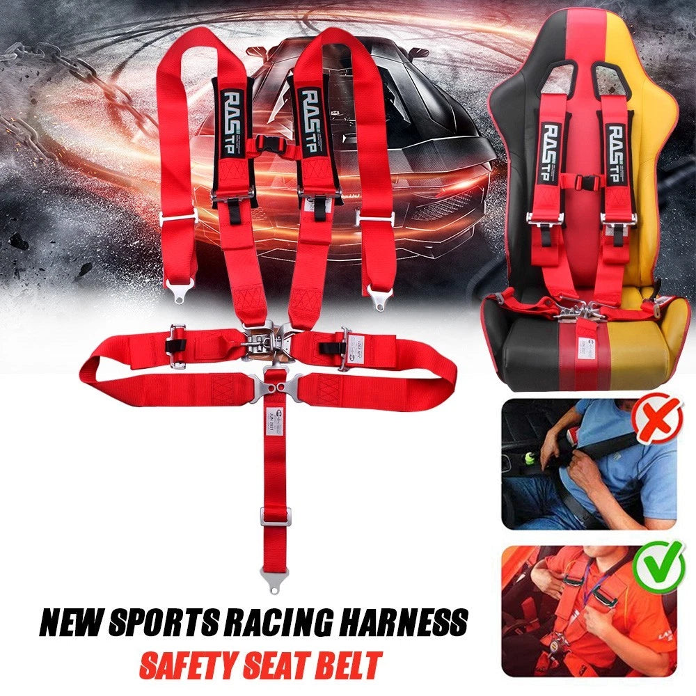 Set of 2 Red 5-Point Racing Harness Seat Belts with Quick Release