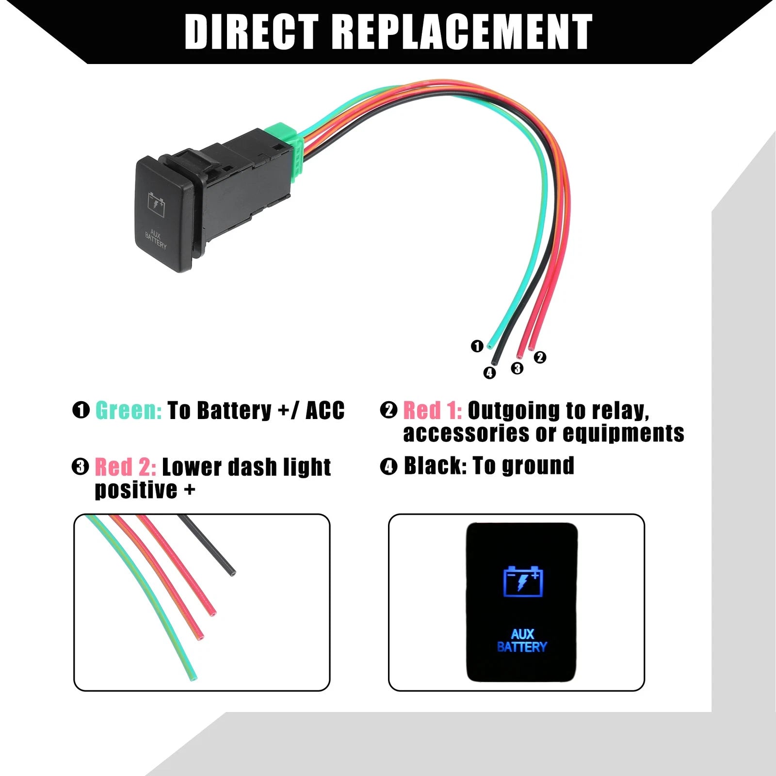 AUX Battery Push Button Switch Set for Toyota Landcruiser 4Runner 