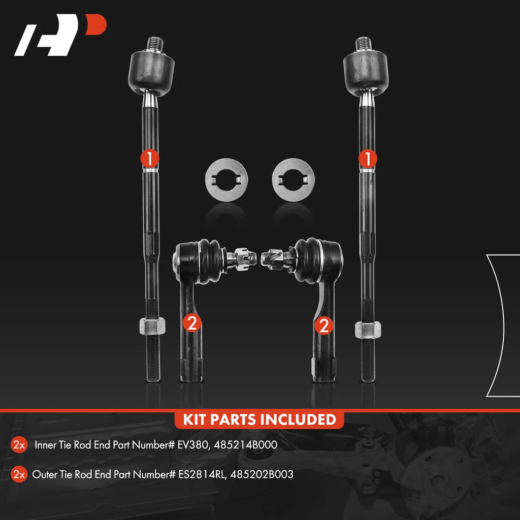 Set of 4 Inner & Outer Tie Rod Ends for Nissan Sentra (1995–2006) 200SX (1995–1998)