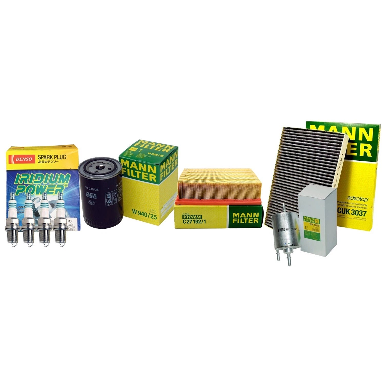 Set of 4 Mann Engine Cabin Air Oil Fuel Filters & Denso Iridium Spark Plugs for