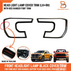 Matte Black Red Headlight Cover Trim for Ford Ranger Raptor (2022-2025)