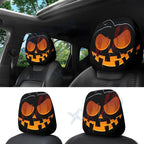 Universal Front Seat Halloween Scary Pumpkin Grin Mask Headrest Cover (—–—)