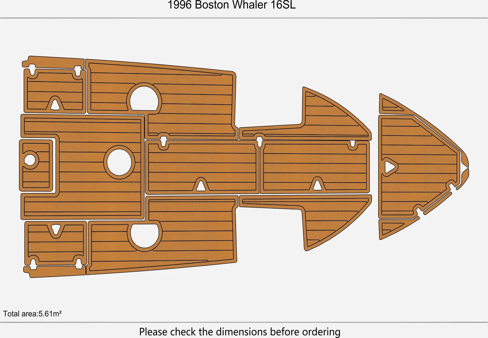 Seadek Cockpit Bow Pad for Boston Whaler 16SL (1996) - EVA Teak Deck Mat