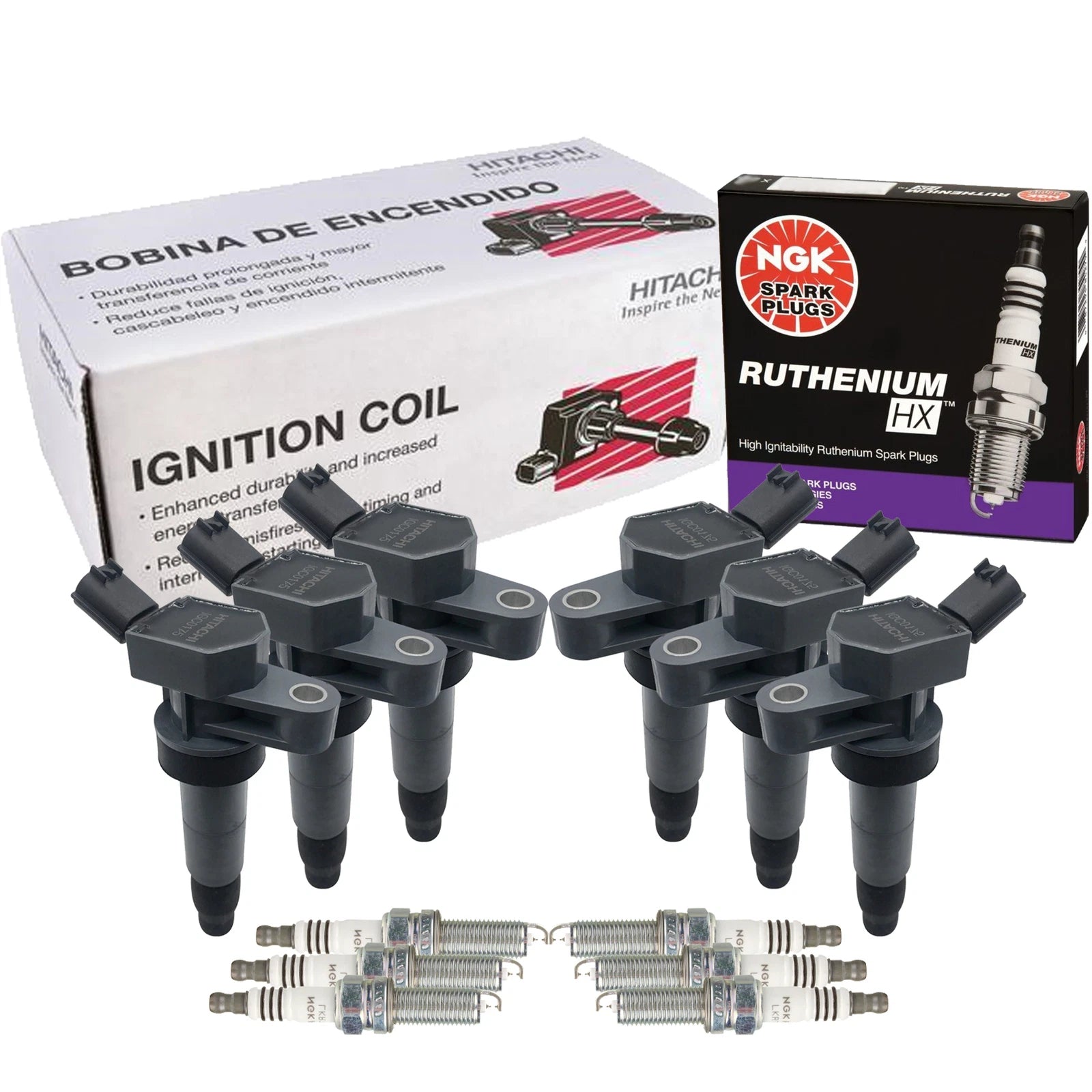 Set of 6 Ignition Coils & NGK Ruthenium HX Spark Plugs for Kia K900 (2015–2018)