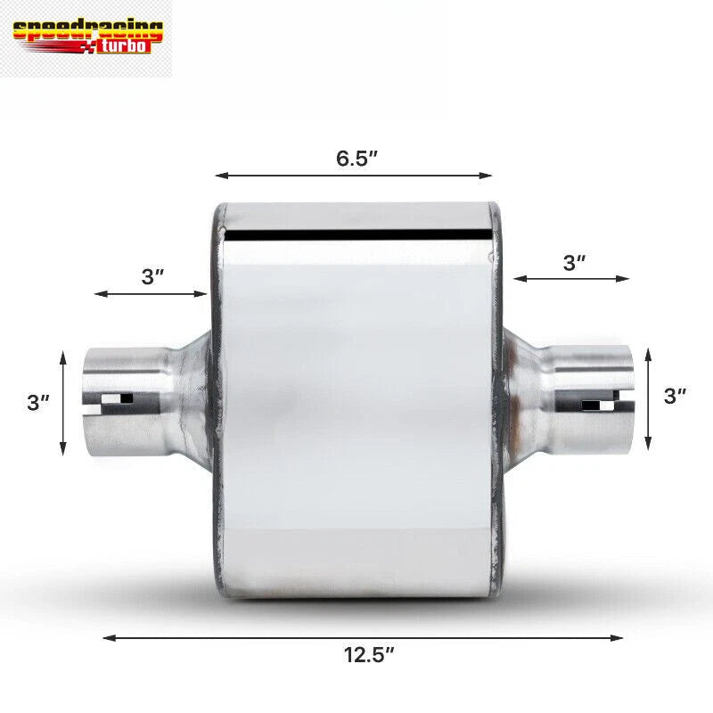 2X 3" Center Inlet/Outlet Stainless Steel Single Chamber Exhaust Muffler