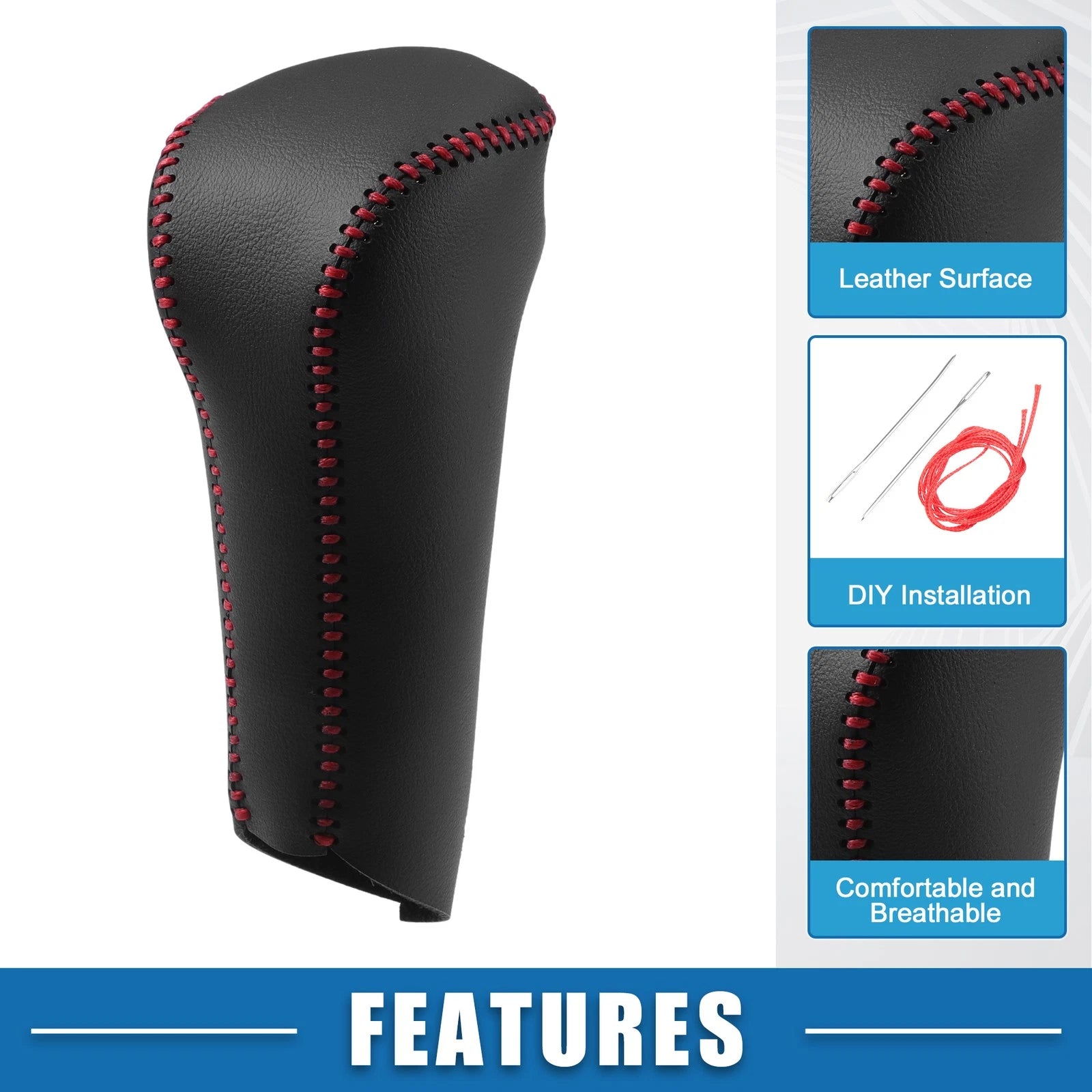 Gear Shift Head Knob Cover for Honda Civic (2006–2011) Black Red Stitches