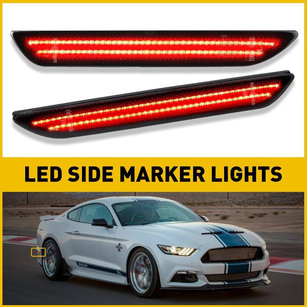 Red Rear LED Fender Side Marker Light Reflectors for Ford Mustang GT (2015–2022)
