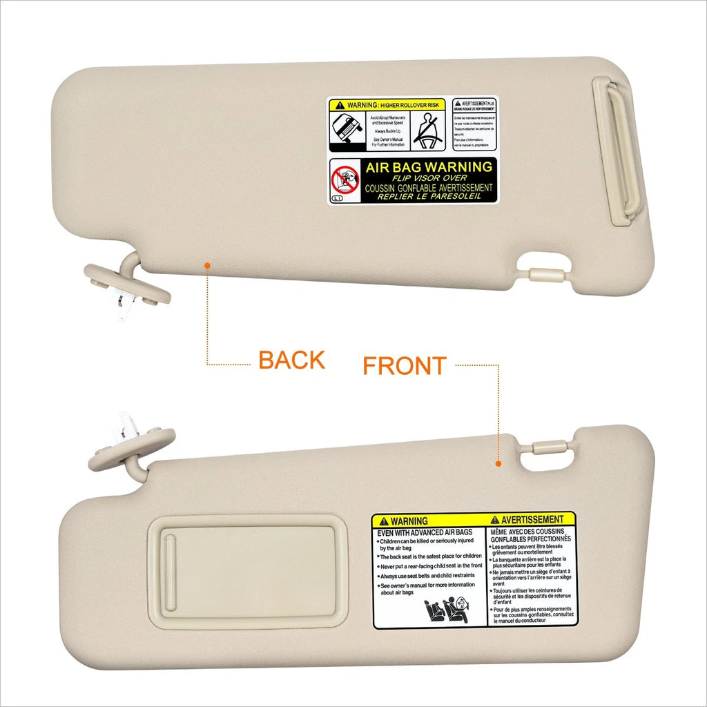 Left Driver Side Sun Visor for Highlander (2008–2013) OE Style Beige