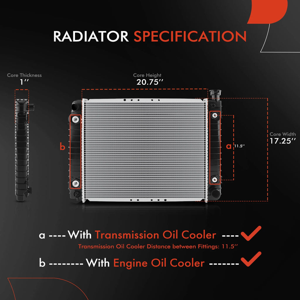 Radiator with Oil Cooler for Chevrolet C1500 C3500HD GMC K1500 K2500 (1990–1999)