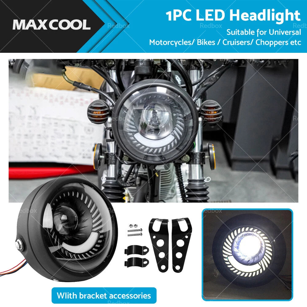 6.5" LED Headlight Spiral Side Mount Bracket for Cafe Racer