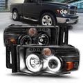 Black Clear/Amber Lens Projector Headlight Set w/Halo for 2002-05 Dodge Ram 1500