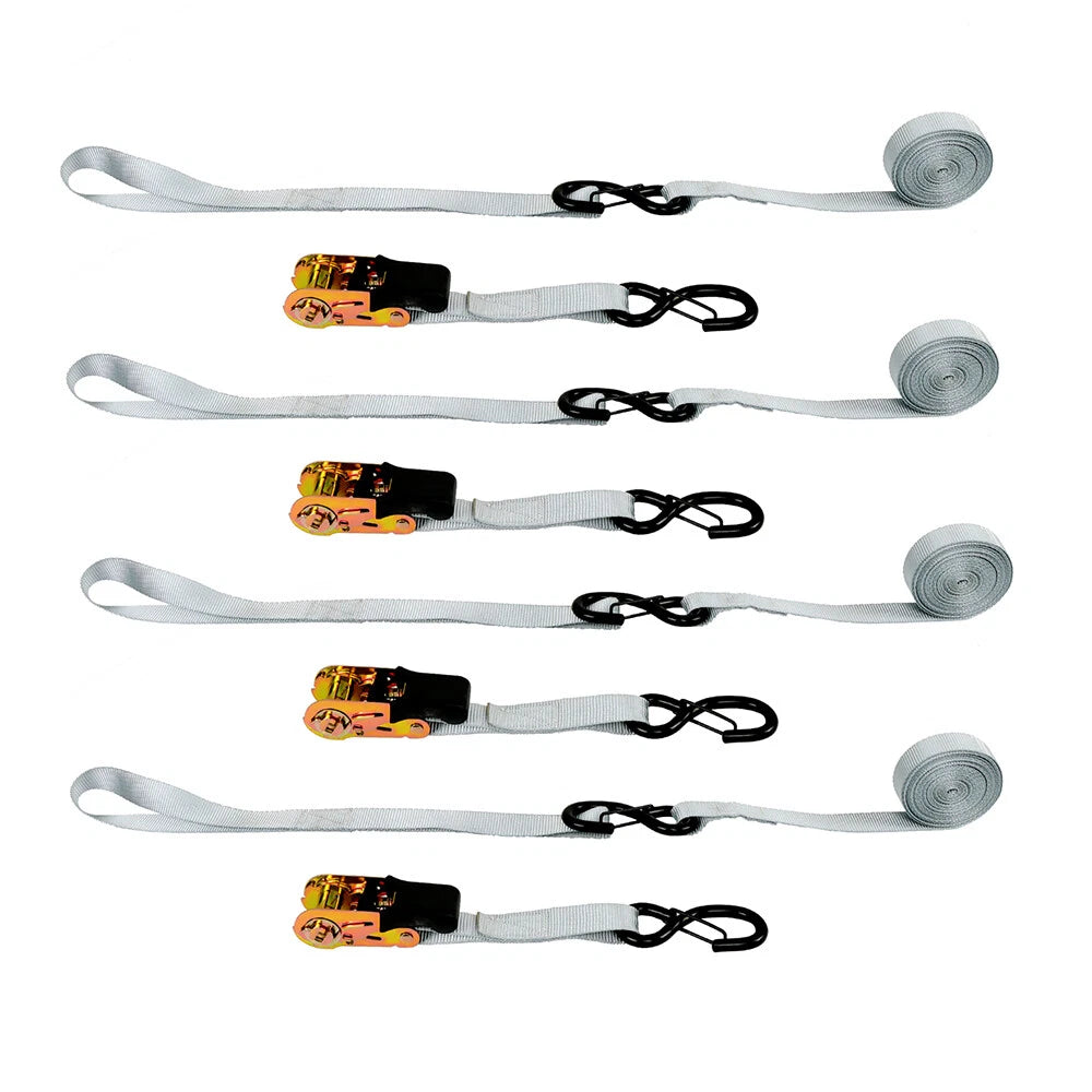 Set of 4 Ratchet Tie Down Straps for Truck (15ft, 2200lb Break Strength)
