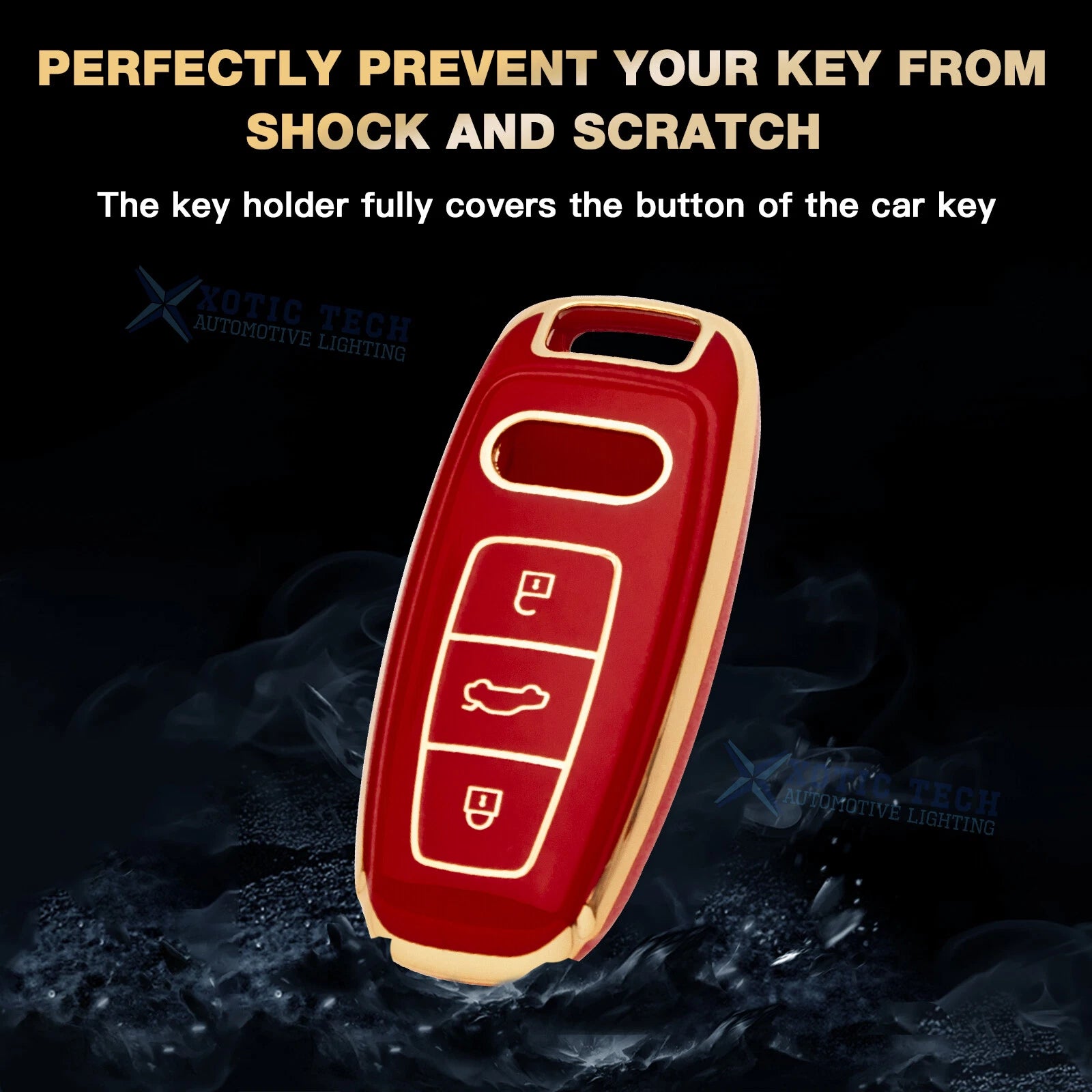 Red Full Cover Keyless Key Fob Case with Keychain for Audi (2014-2018)