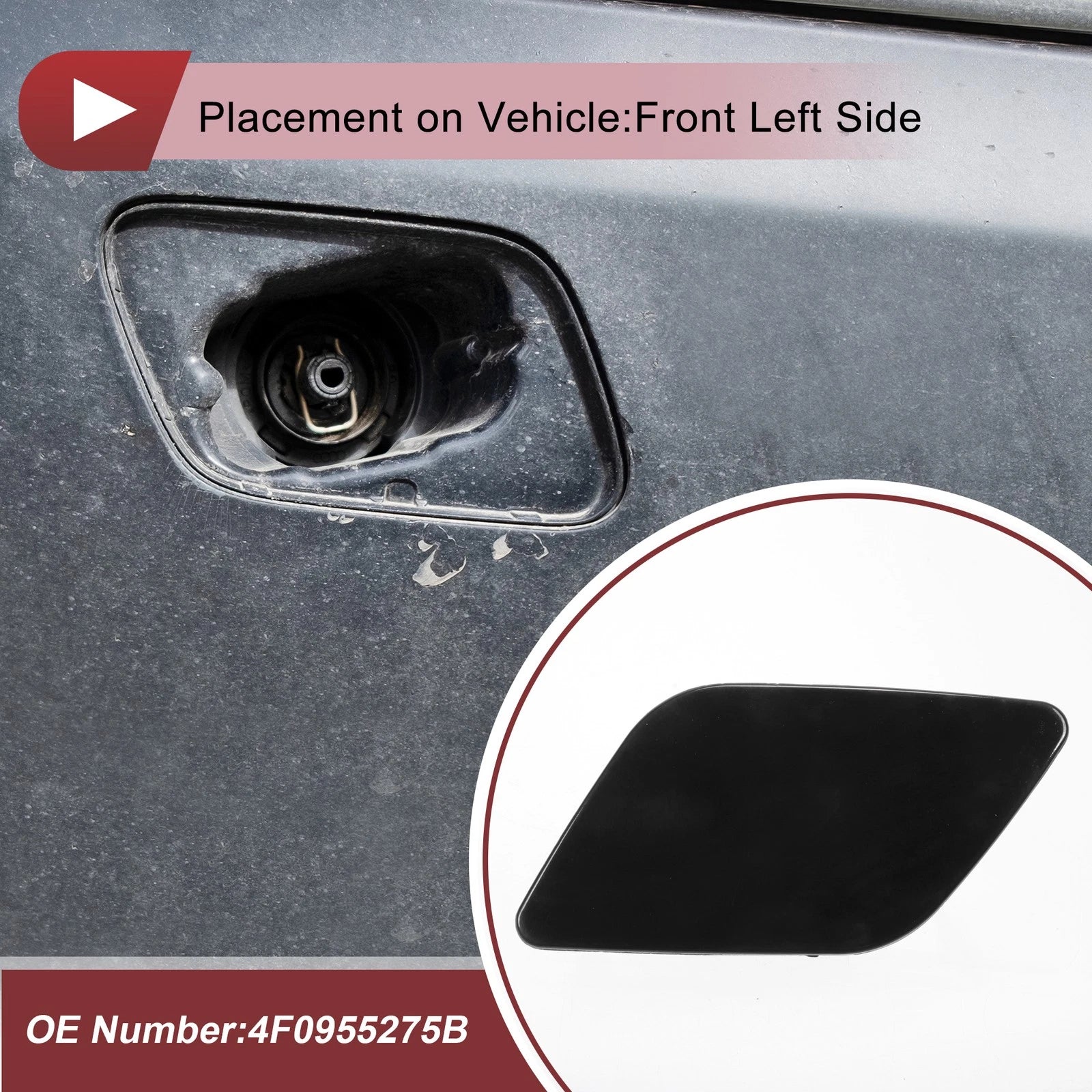 Front Left Washer Nozzle Cover Cap for Audi A6 (2009–2010) 1 Pcs Black