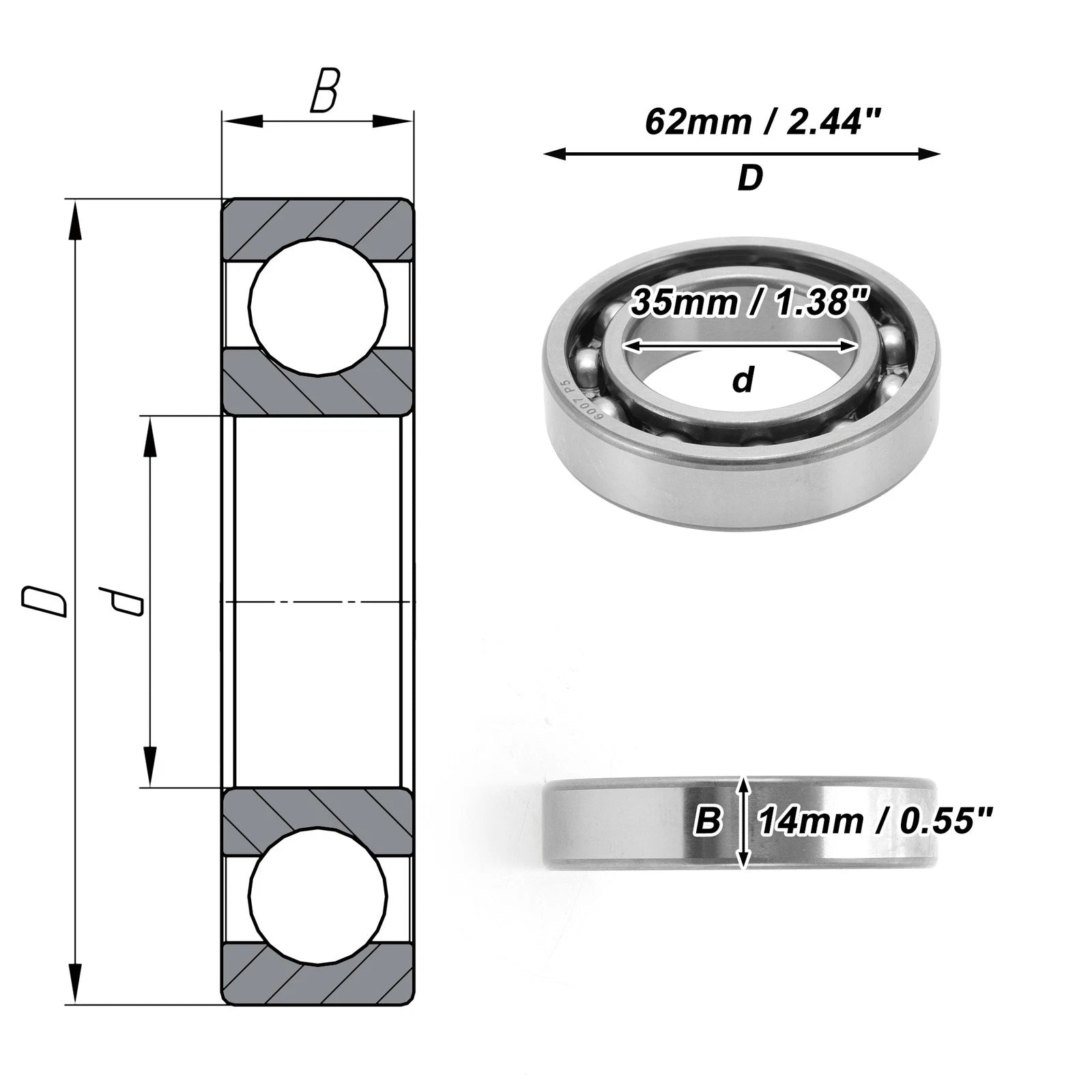 Deep Groove Ball Bearing 35x62x14mm for Scooter Skateboard (6007)