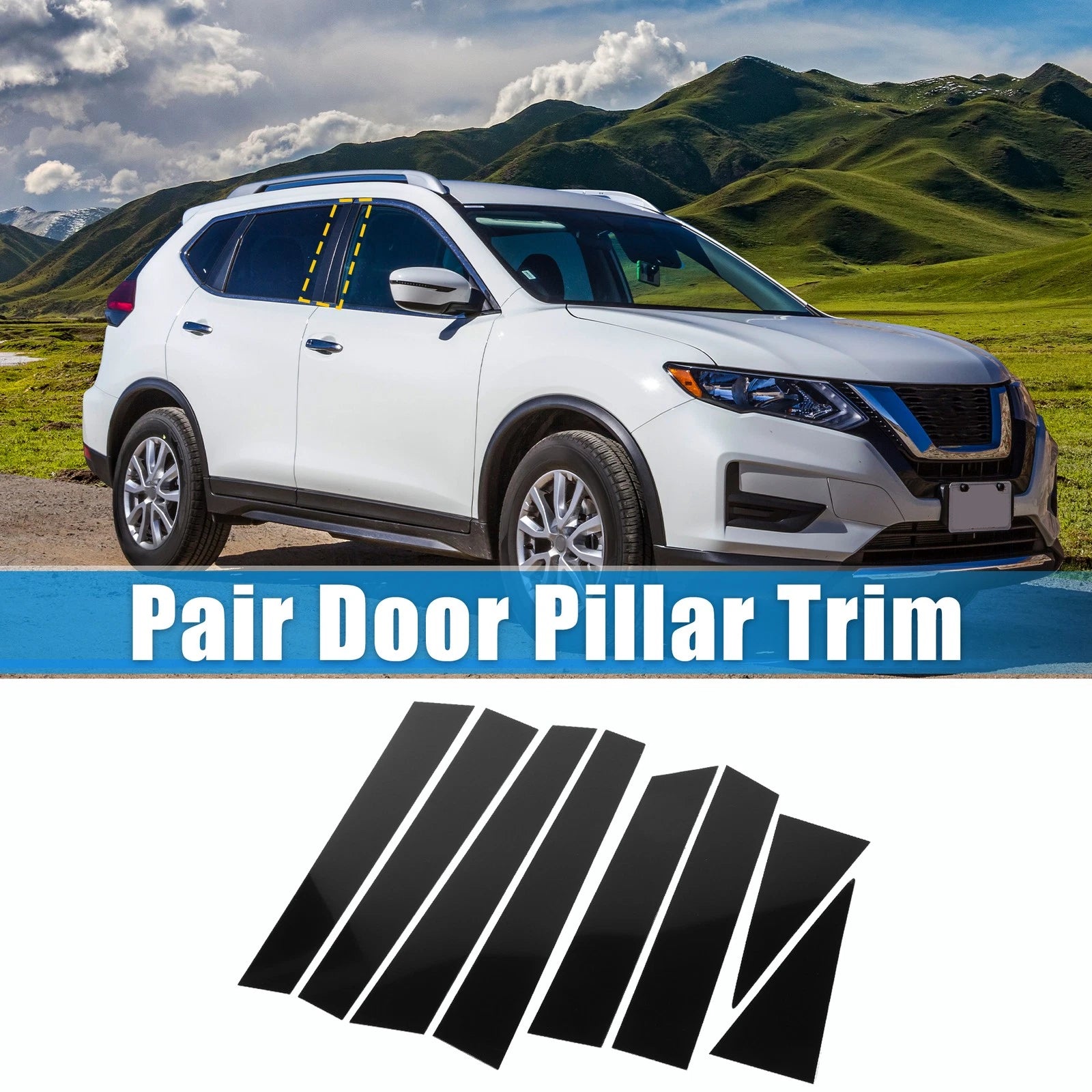 8 Pcs Windshield B Pillar Trim Garnish for Nissan Rogue (2014–2020) Black