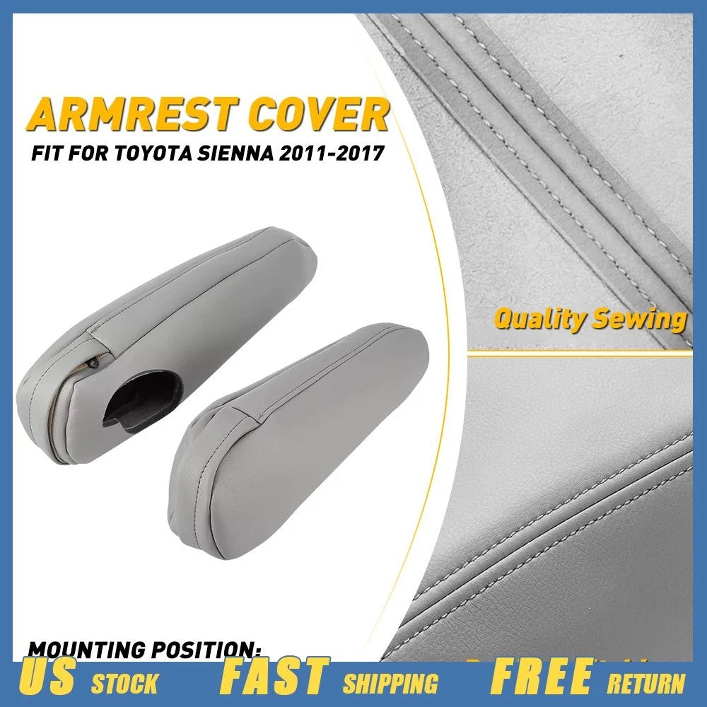 2pcs Front Seat Armrest Cover PU Leather for Toyota Sienna (2011–2017) Light Gray