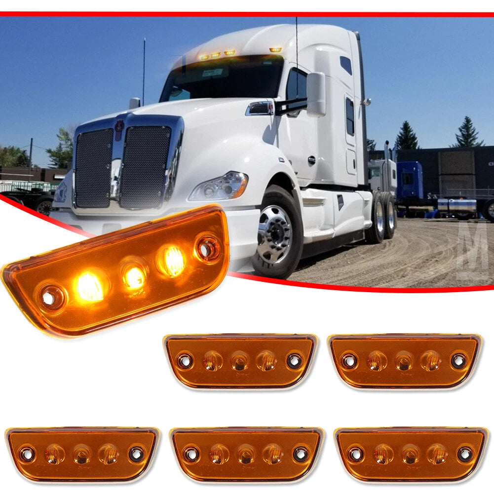 5pc Amber LED Roof Clearance Marker Light for Kenworth T680 T770 T880