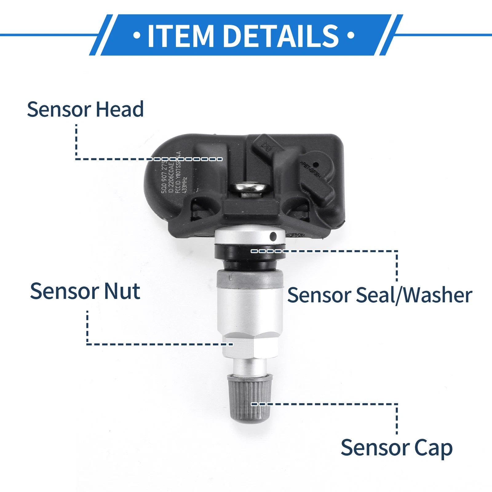 Tire Pressure Sensor PAB907275/5Q0907275F for Audi A6 (2022–2023) 1 Pc 433MHz