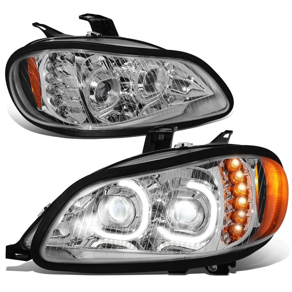 Chrome LED DRL + Turn Signal Projector Headlight for Freightliner M2 106 112 (2003–2019)