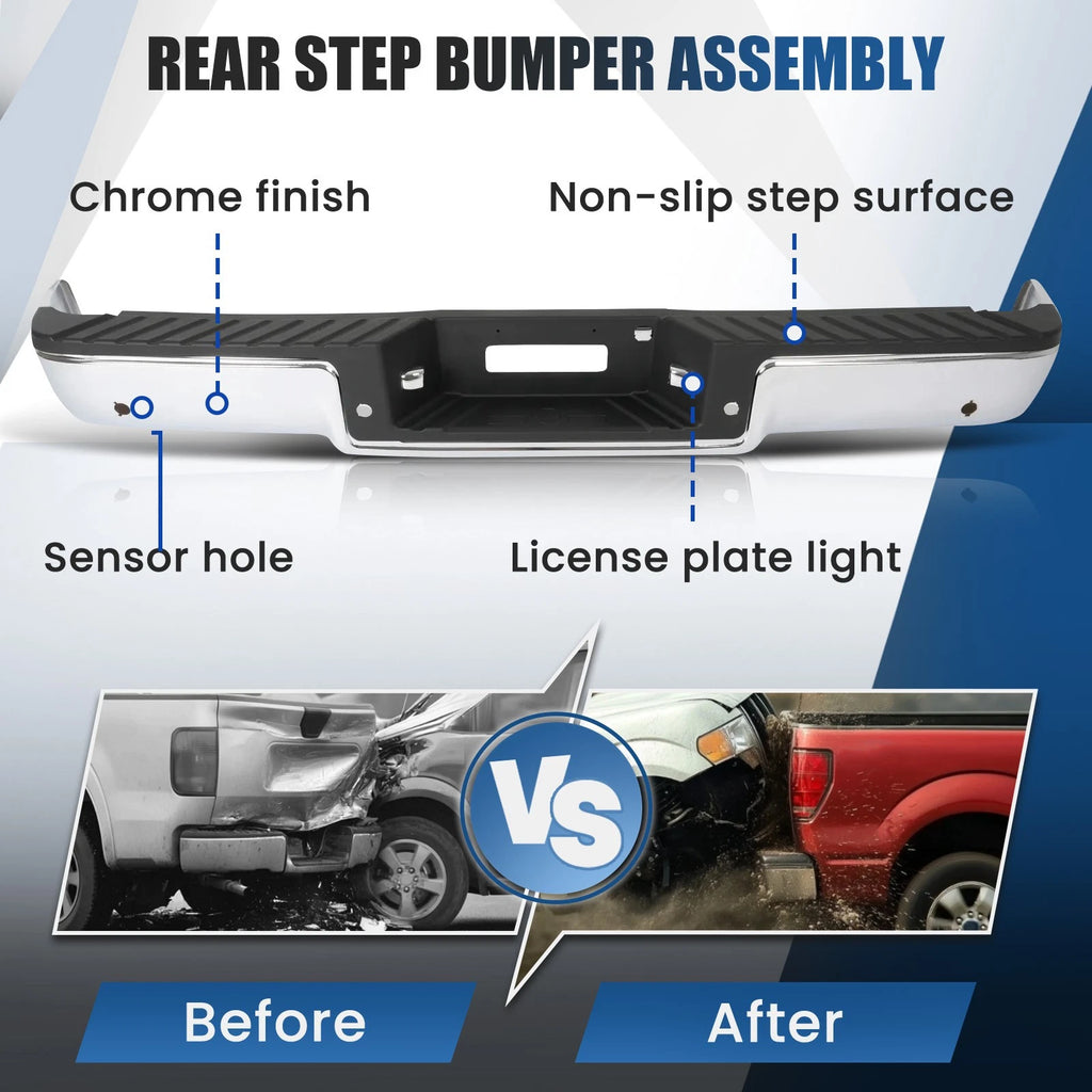 Chrome Rear Step Bumper Assembly with Sensor Holes for Ford F-150 (2006–2008)