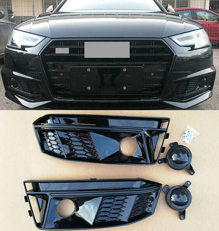 Front Bumper Fog Light Grille Lamp Cover for Audi A4 B9 S-Line (2017–2019)