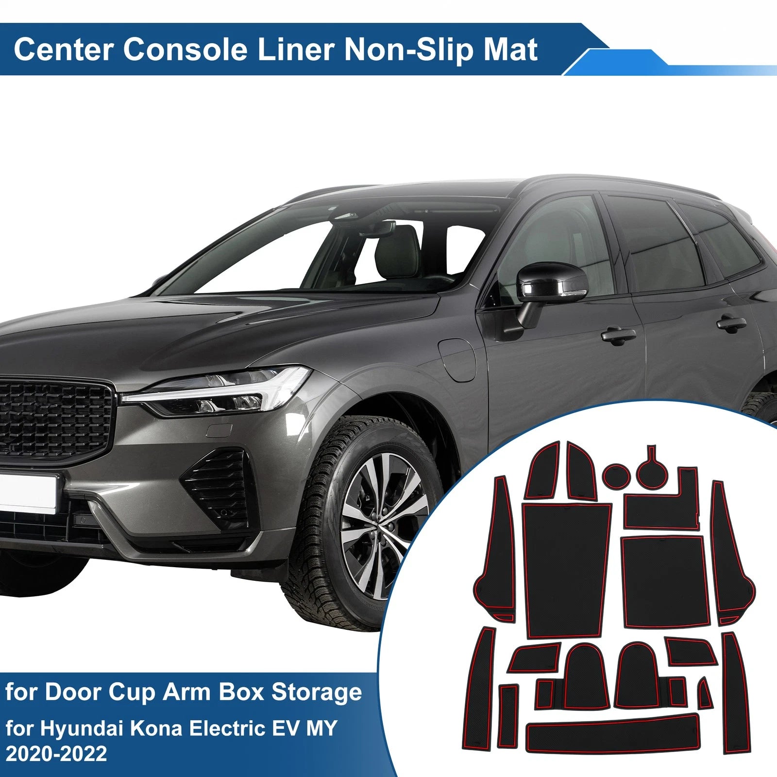 18 Pcs Non-Slip Mat for Hyundai Kona Electric EV (2020–2022) PVC Red