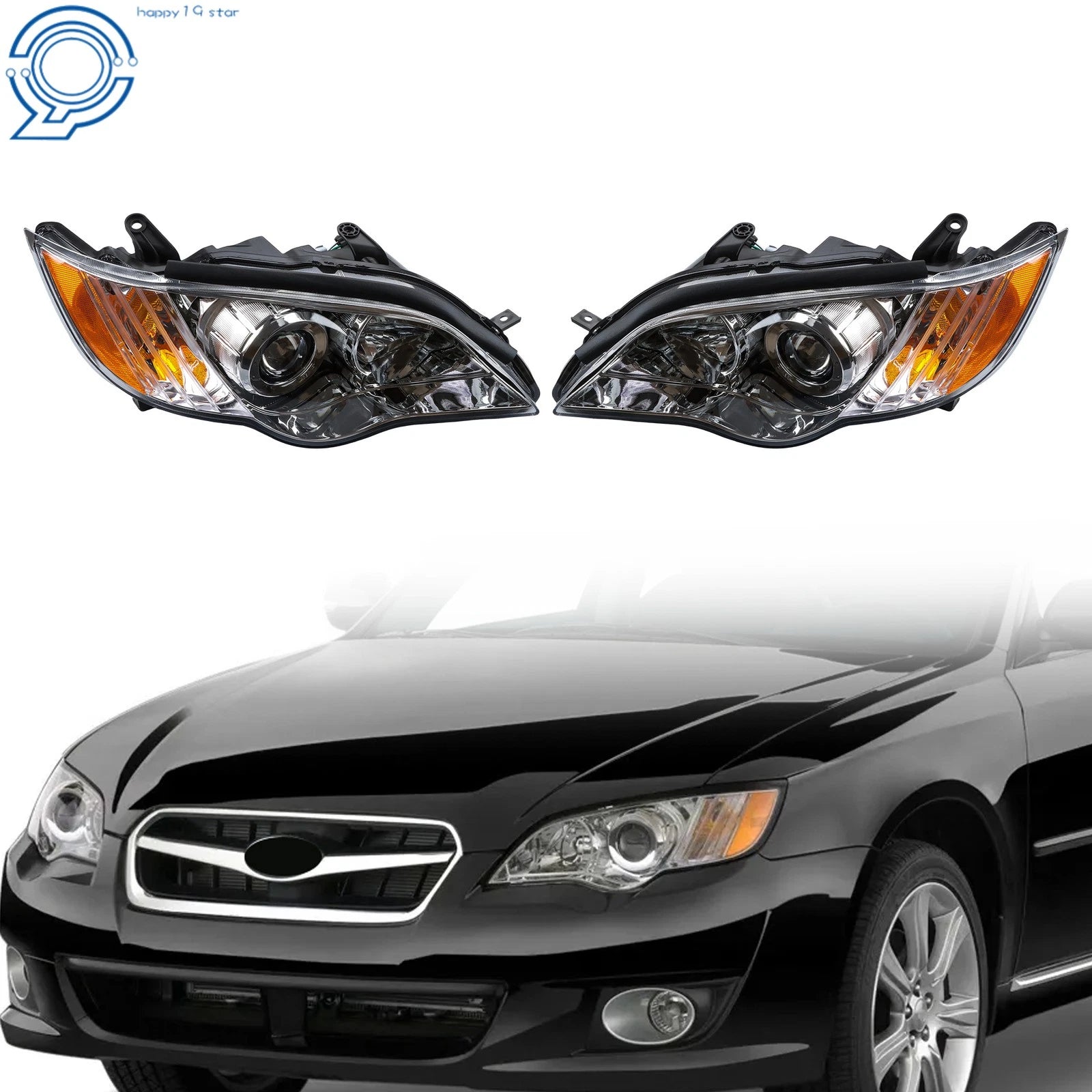 Set of 2 Halogen Chrome Headlights for Subaru Legacy (2008–2009)