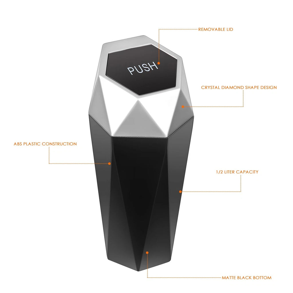 Portable Dustbin Trash Can for Vehicle (Silver)
