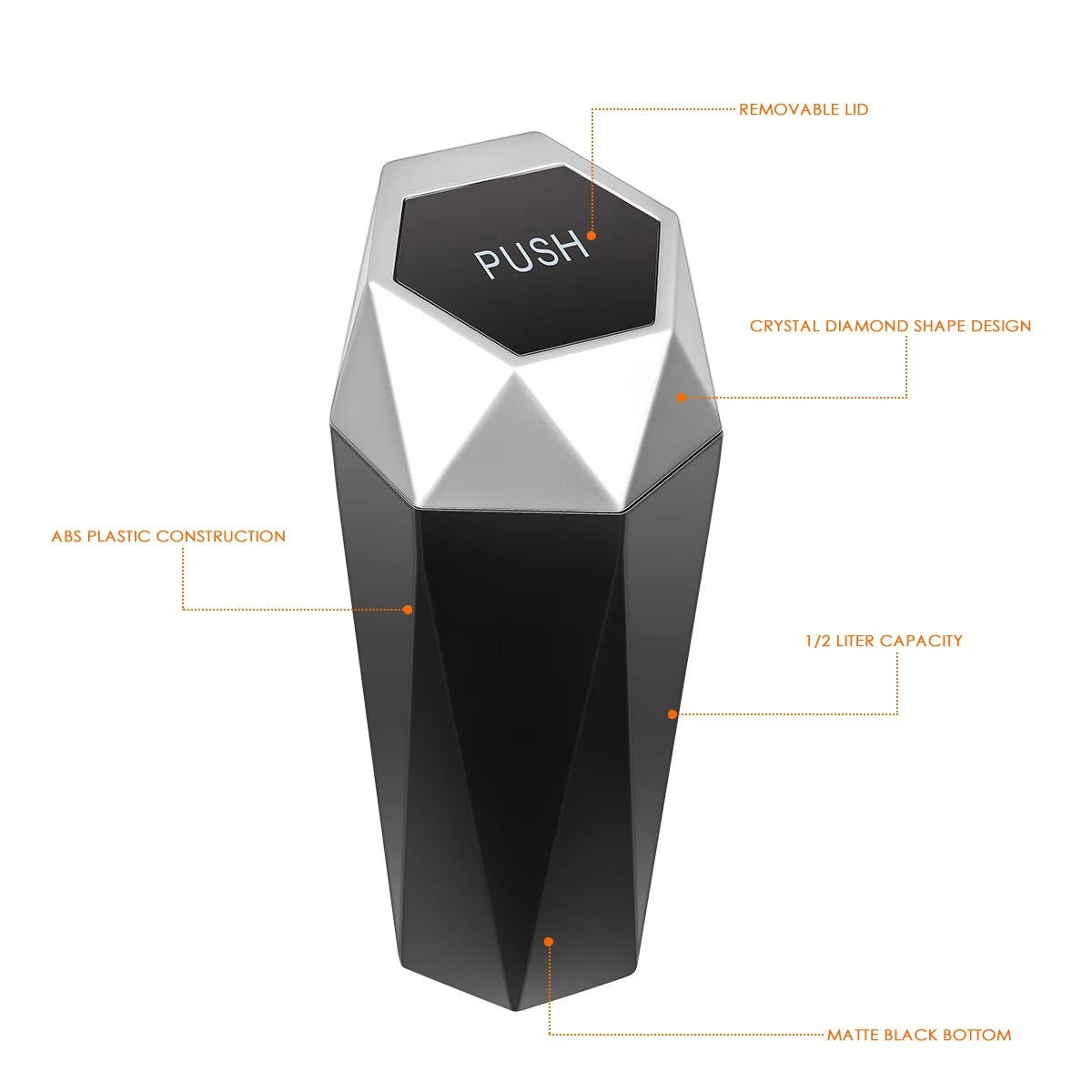 Portable Dustbin Trash Can for Vehicle (Silver)