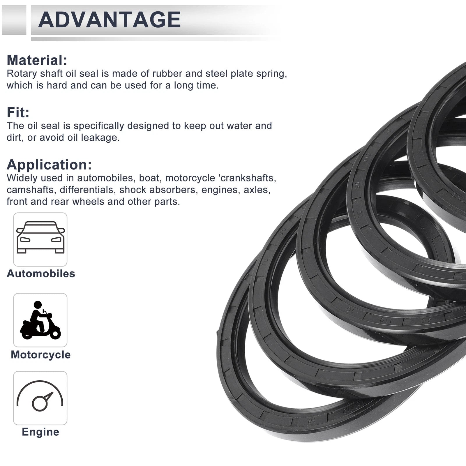 Set of 5 Oil Seal Rotary Shaft Seals Nitrile Rubber 90x110x10mm