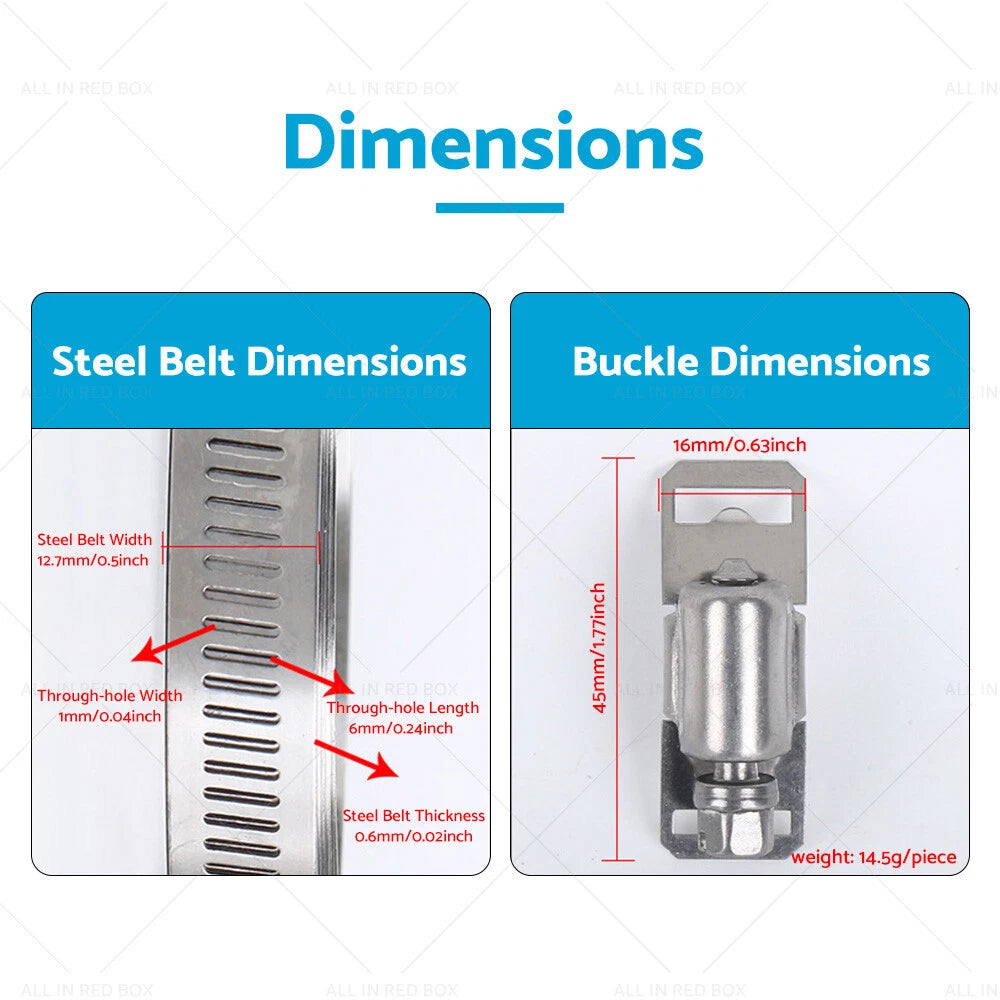 304 Stainless Steel Worm Clamp Hose Clamps Set of 4 Adjustable