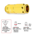 20Pc M12X1.25 Gold JDM Open End Cone Wheel Lug Nuts + Spline Locks + Key