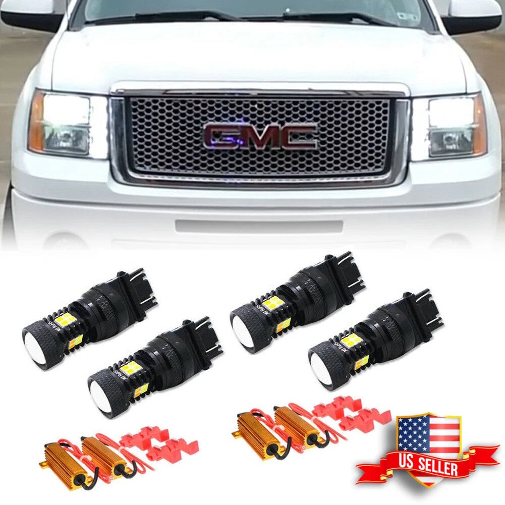 Set of 4 White/Amber DRL Turn Signal Parking Light Bulbs for GMC Sierra 1500 (2000–2014)
