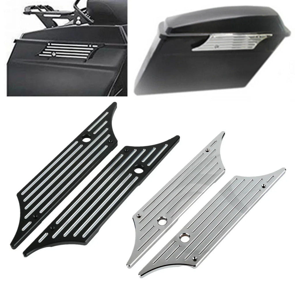 Black/Chrome Hard Saddlebags Latch Covers for Harley Touring Road Glide (93-13)