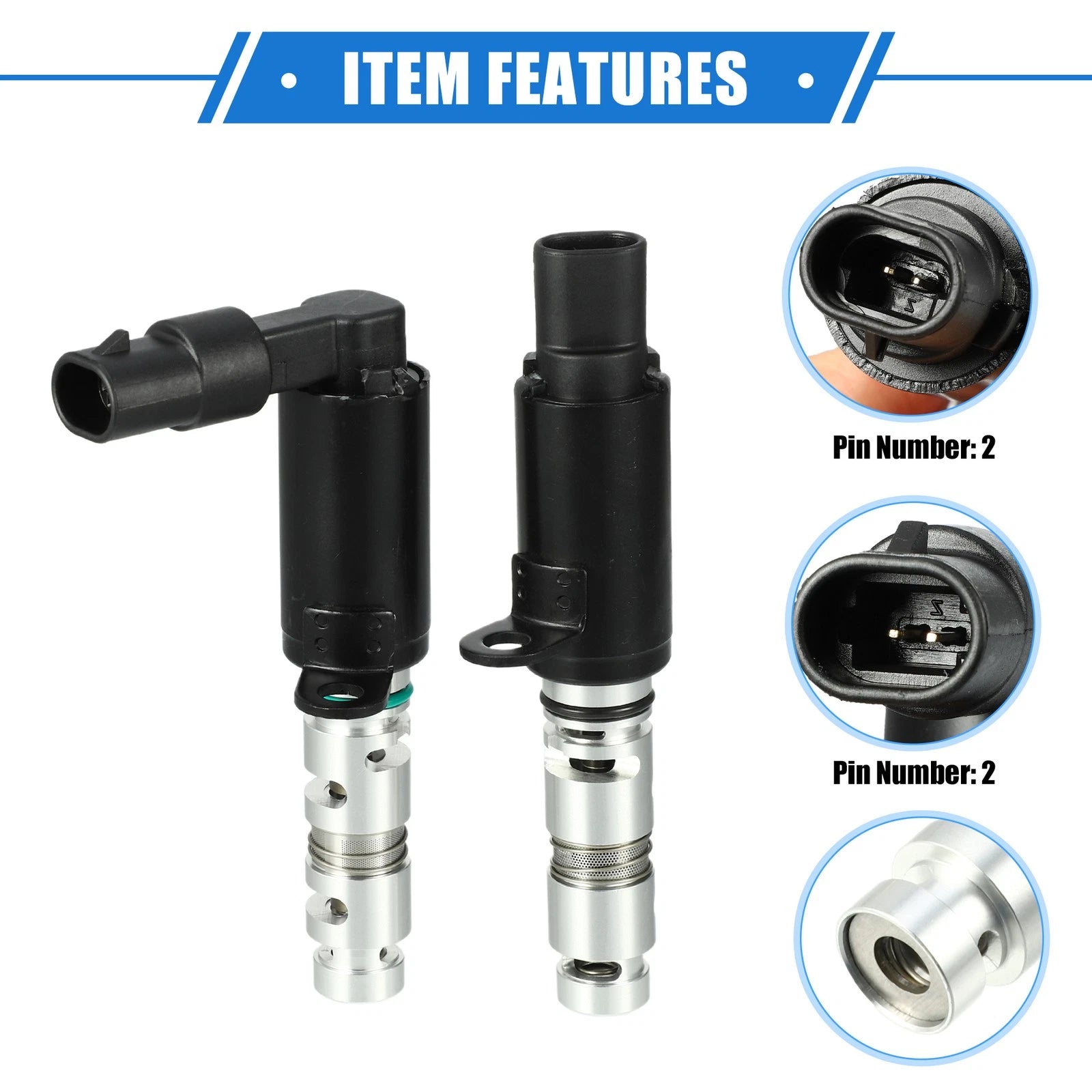 2 Pcs Variable Valve Timing Solenoid for Kia Soul 2.0L L4 (2014–2019) No. 24355-2E000