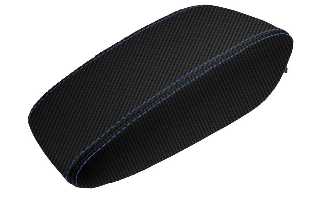 Console Lid Armrest Cover for Chevrolet Cruze (2016–2018) Carbon Fiber Blue Stitch